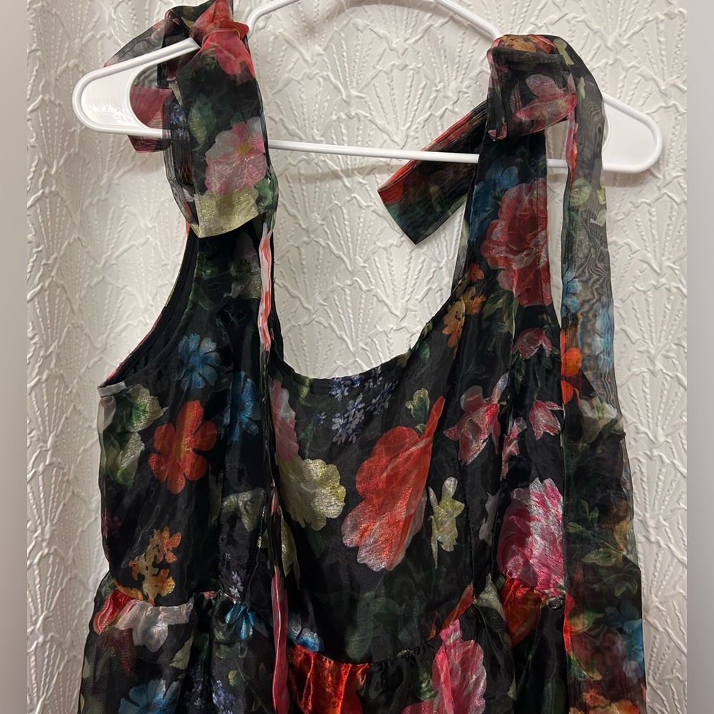 Chelsea28 Black and Multicolor Floral organza Maxi Dress - Picture 6 of 9